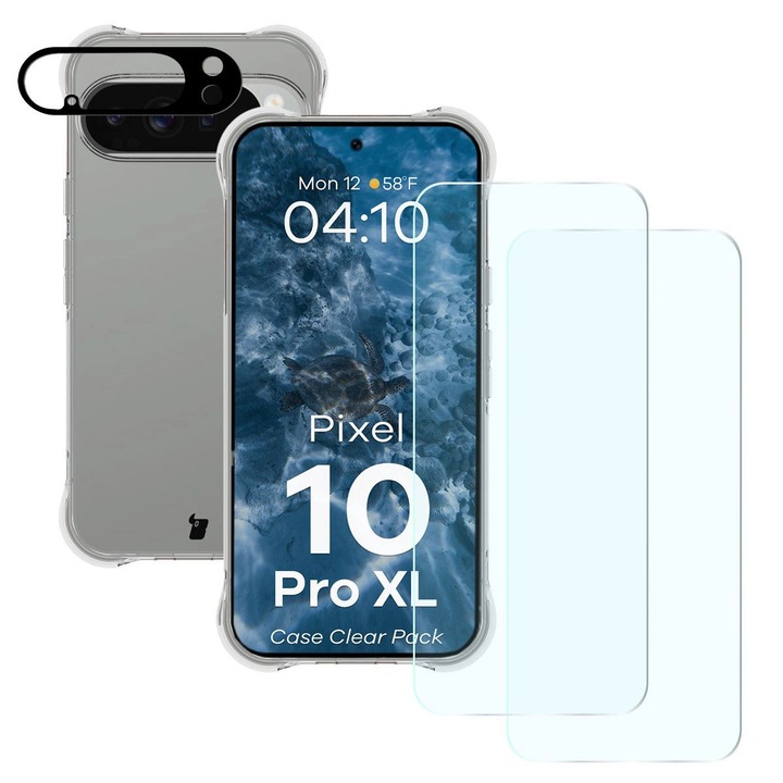 Комплект Калъф + 2x Стъкло + стъкло за обектив, Bizon Case Clear Pack за Google Pixel 10 Pro XL, Прозрачен