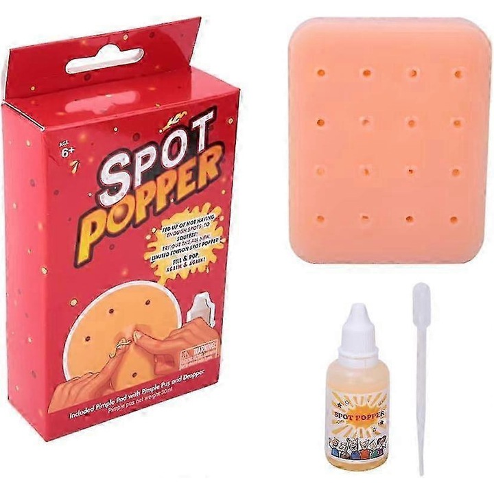 Interaktív stresszoldó játék, pattanásnyomkodó játék, 10x8x2.5 cm méretű, újrafelhasználható, környezetbarát