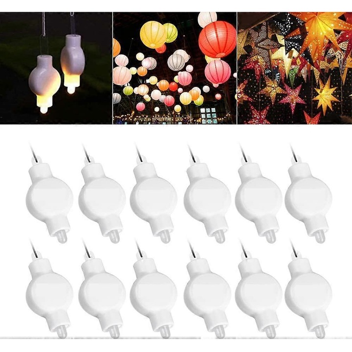 Set 12 becuri Mini LED pentru lampioane, Waterproof, 4.5x3x1.3cm