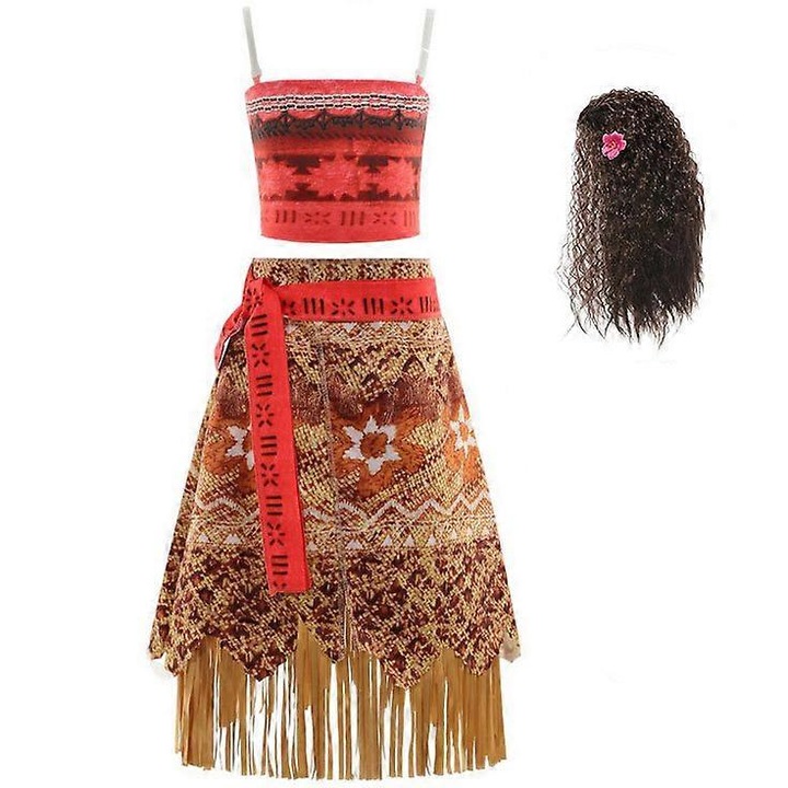 Costum fantezie pentru fete Moana, set cu top si fusta, nylon, 140 cm