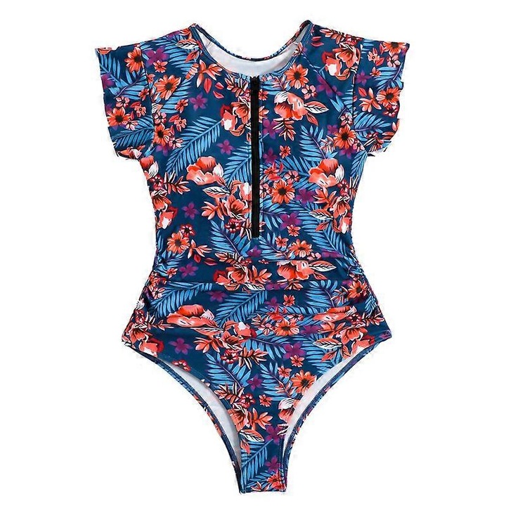Costum de baie pentru femei, cu fermoar, maneca scurta, pentru surfing, L, Mov