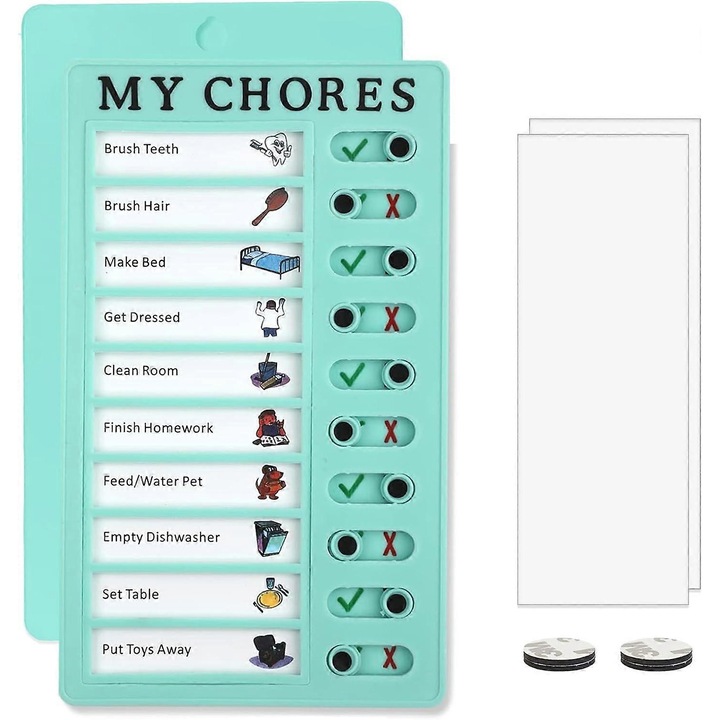 Tabla de sarcini personalizabila pentru copii, cu 2 foi de carton detasabile, verde, dimensiuni variate