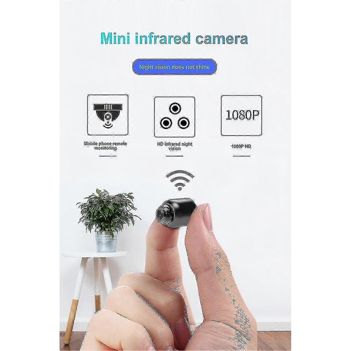 Camera de supraveghere mini, 1080P HD, noapte, wireless, dimensiuni compacte