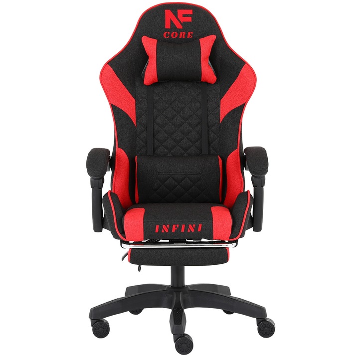 Гейминг стол с поставка за крака INFINI Core Red, текстил