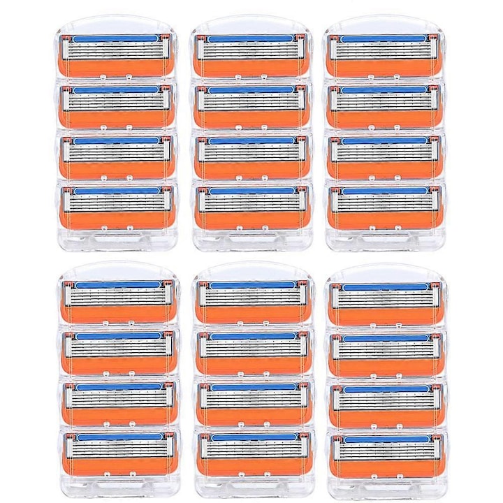 Set de 24 lame de ras pentru barbati, 5 straturi din otel inoxidabil, compatibile cu Fusion 5, din plastic si otel inoxidabil