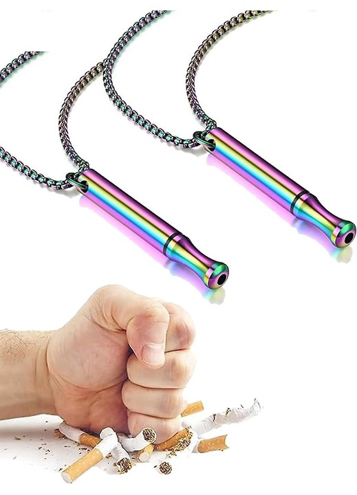 Colier din inox pentru renuntarea la fumat, set 2 bucati, ajuta la reducerea anxietatii, multicolor