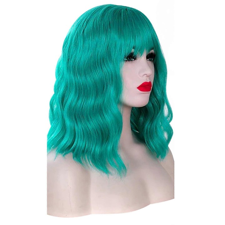 Peruca scurta ondulata multicolor, 35 cm, pentru femei