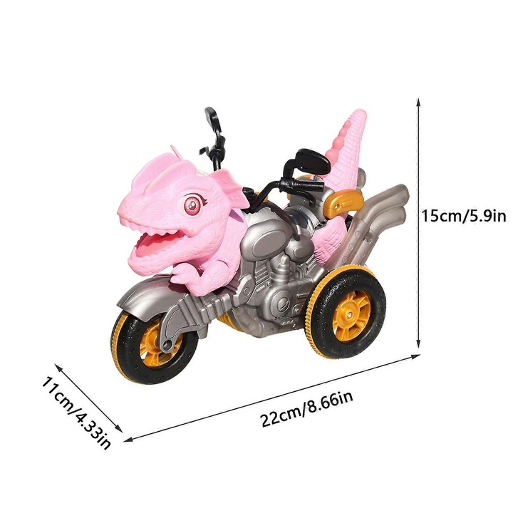 Masinuta cu telecomanda dinozaur, stunt, spray, lumini, 22x11x15cm