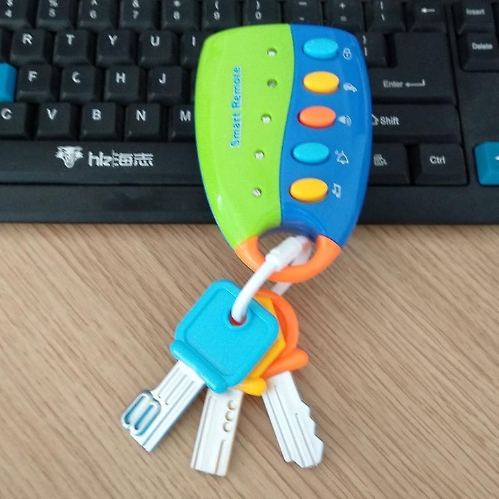 Jucarie interactiva copii, Cheie muzicala auto, set 3 chei colorate, roz-albastru, 10x7x3.5cm