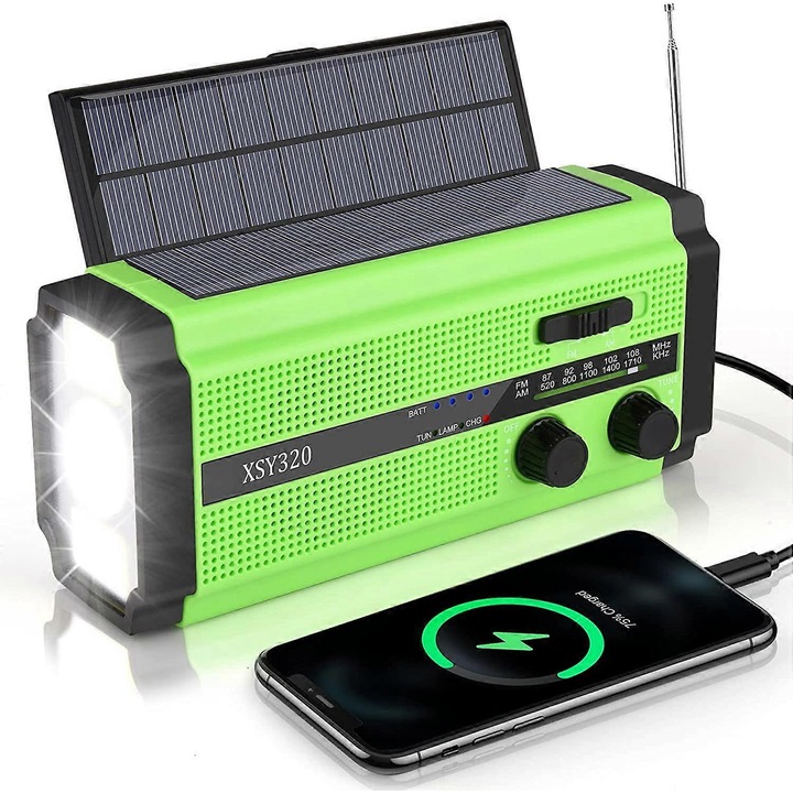 Radio de urgenta solar, 5000 mAh, 3 moduri LED, impermeabil, 17x8x6cm