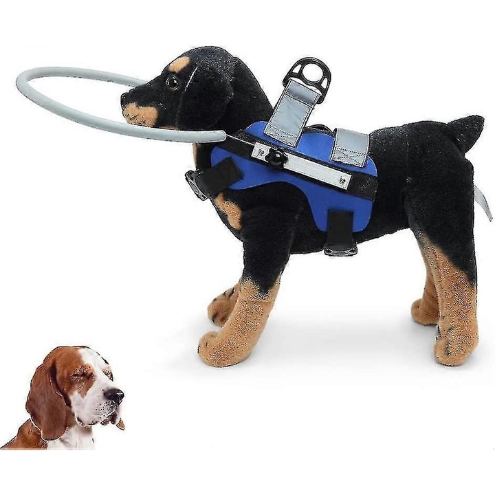 Ham pentru caini orbi, set cu inel anti-coliziune, ajustabil, albastru, M