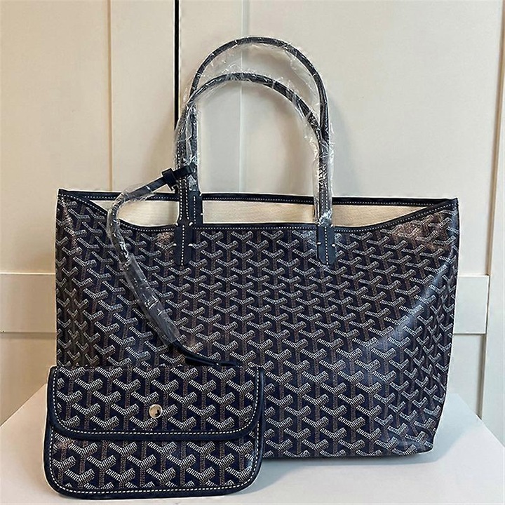 Tote táska pénztárcával, nagy kapacitású, kék-fehér, 54x29cm, szett