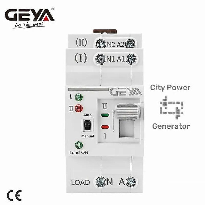 Автоматичен трансферен превключвател GEYA G2R-63, 2P, 63A, 110V/220V, за генератори