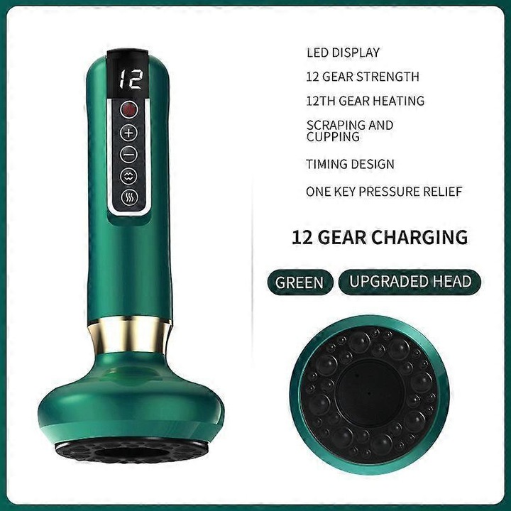 Aparat de masaj pentru celulita, 12 viteze, verde, cu alimentare USB, control temperatura 35-50°C