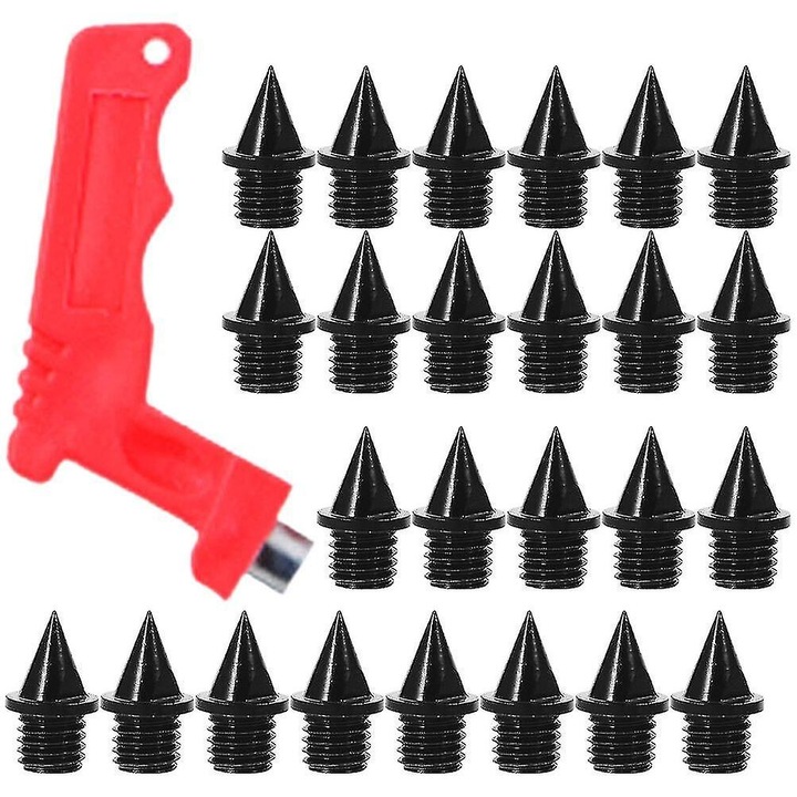 Set 50 bucati tinte din otel pentru incaltaminte sportiva, cu cheie, negru si rosu, dimensiune 1.40x0.70x0.50cm