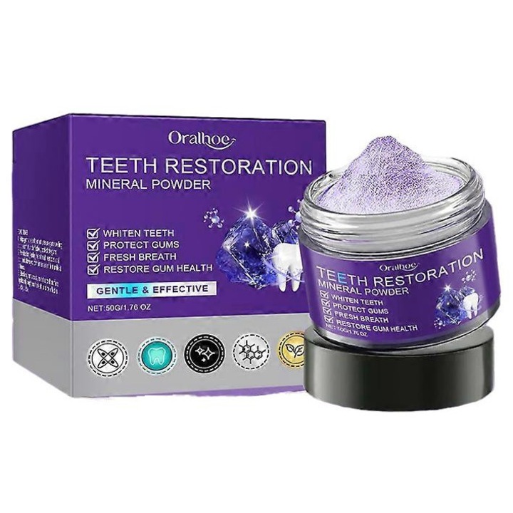 Fogfehérítő por, ORALHOE, 50g, 3 darab, Lila, 4.8x4.8x4.1cm