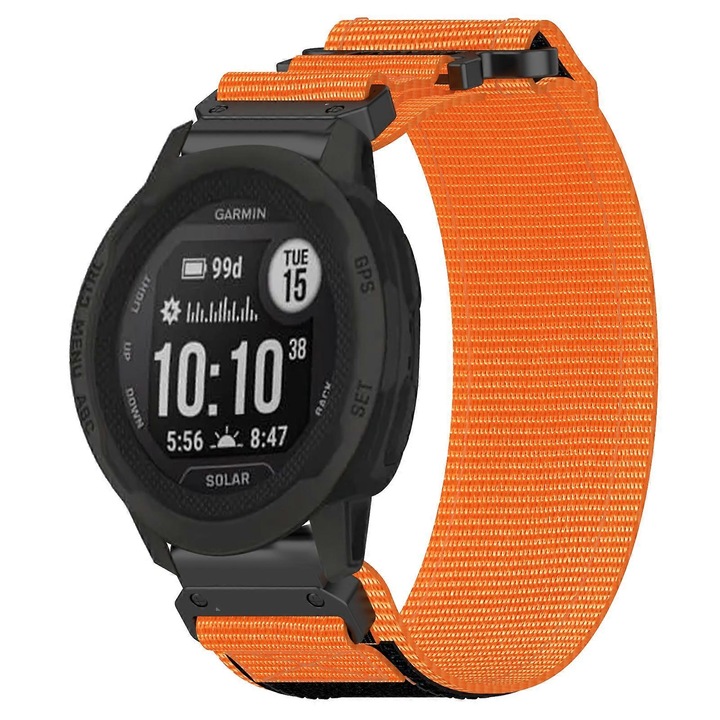 Bratara de ceas din nylon 20mm, portocalie, pentru Garmin, design cu eliberare rapida