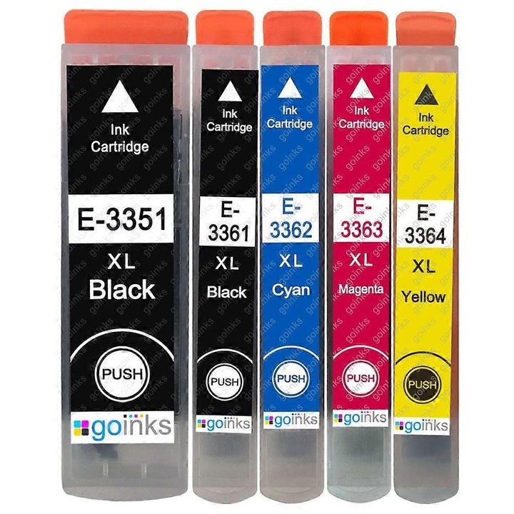 Set de 5 cartuse de cerneala Go Inks, Black, Photo Black, Cyan, Magenta, Yellow, compatibile cu Epson