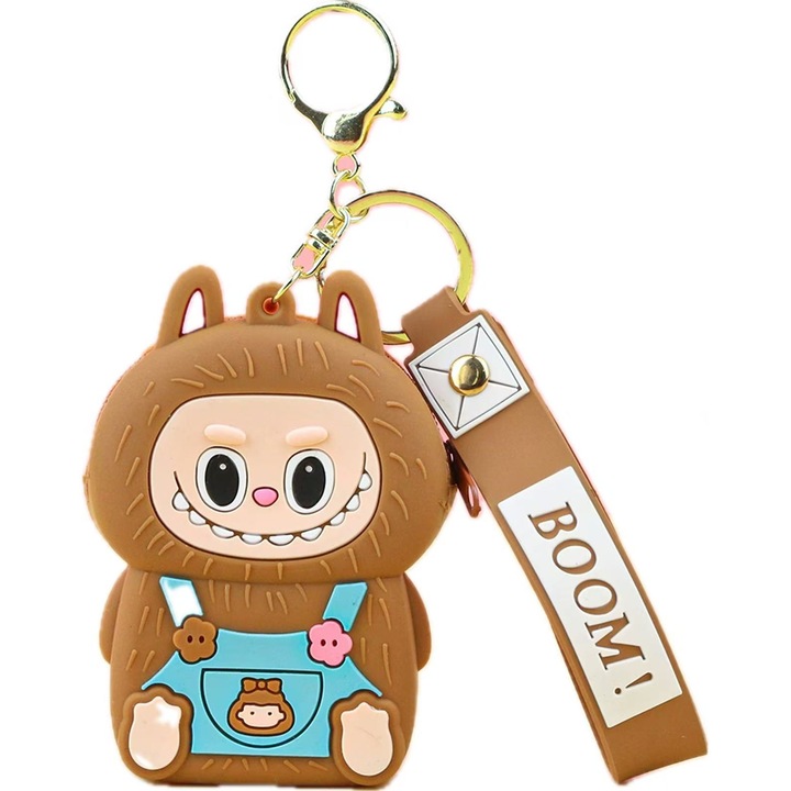 Mini taska gyerekeknek, kulcstart-val és cipzárral, rajzolfilm design, érméknek és apró kiegészítőknek, lila, barna-3