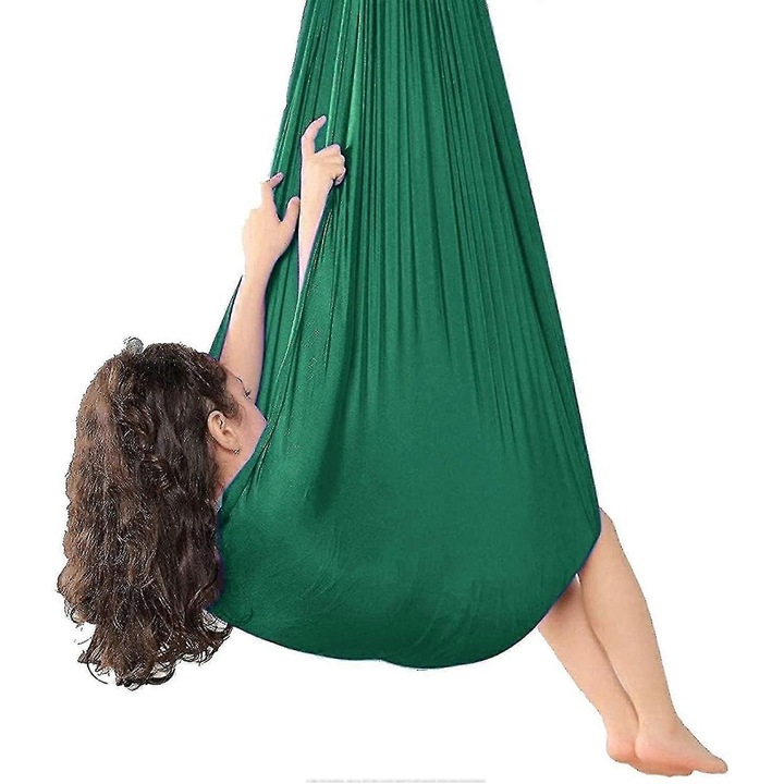 Hamac senzorial pentru terapie, 150x280cm, verde inchis, set pentru copii si adolescenti