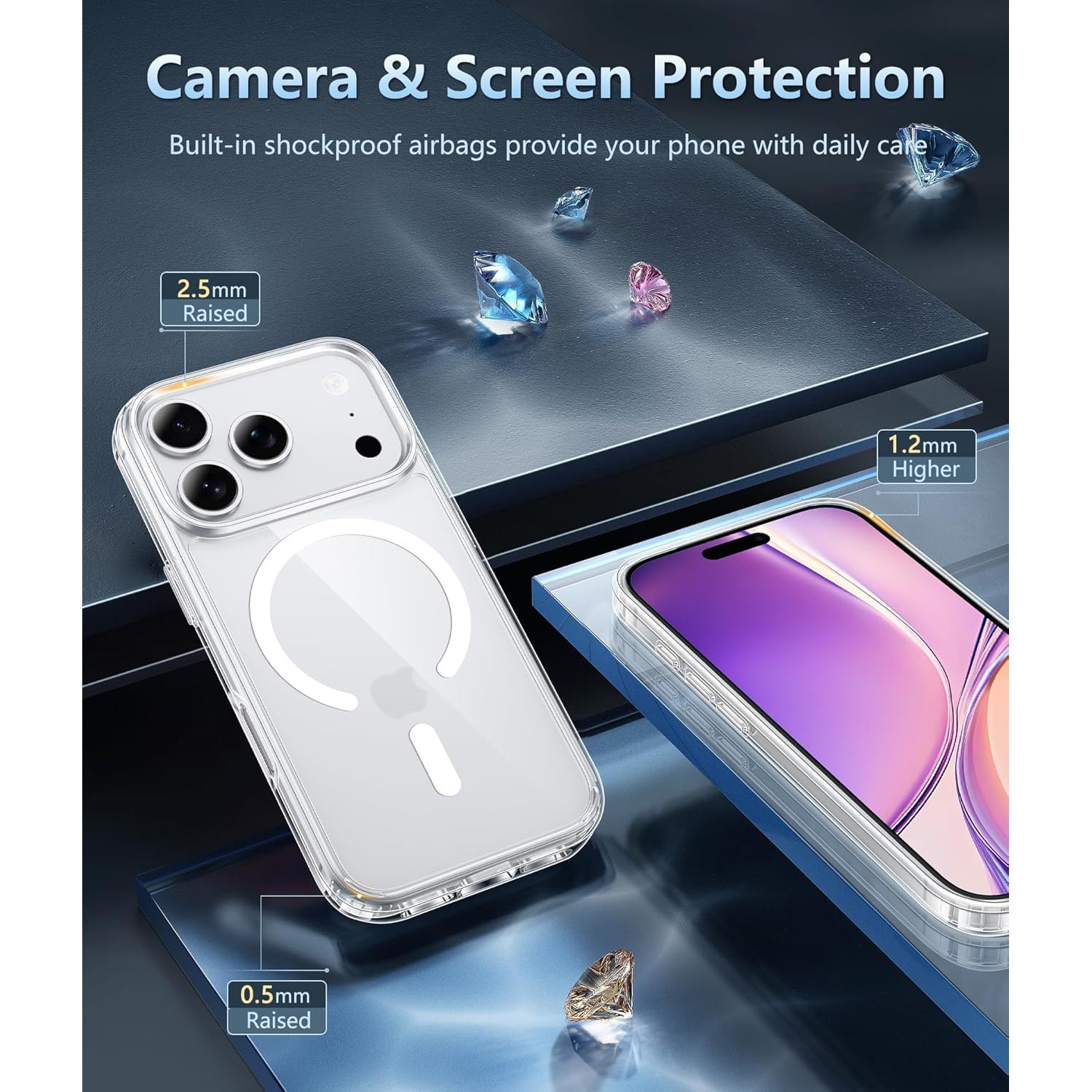 Carcasa pentru iPhone 17 Pro Max, transparenta, magnetica, cu protectie pentru ecran, subtire, anti-ingalbenire
