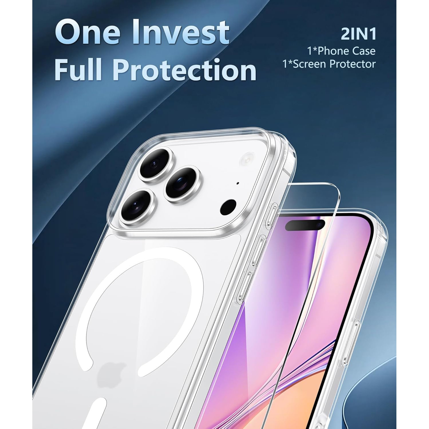Carcasa pentru iPhone 17 Pro Max, transparenta, magnetica, cu protectie pentru ecran, subtire, anti-ingalbenire