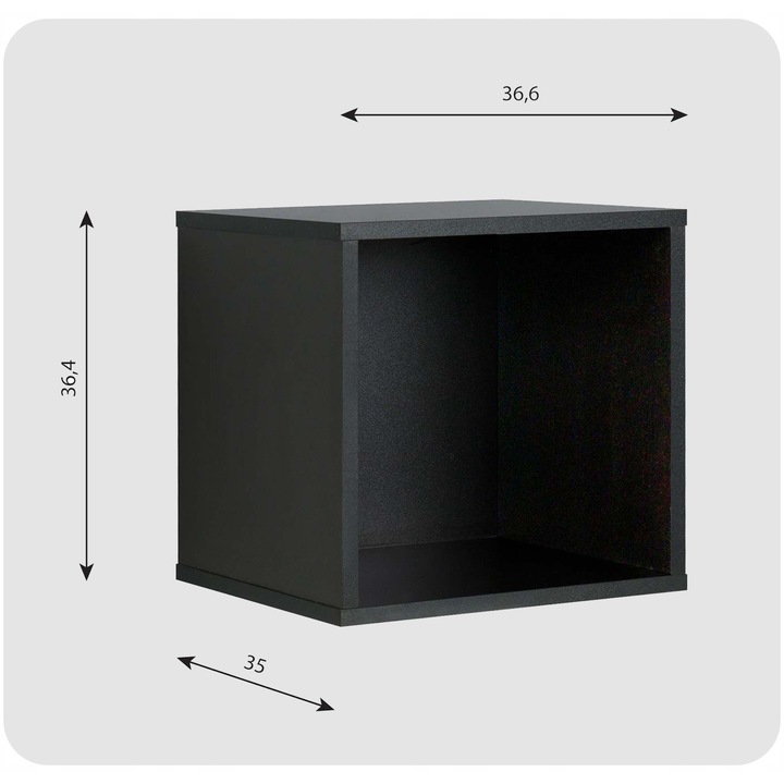 Raft modular Family Meble, model Cubo, 1 compartiment, Negru, 36.4x36.6x35 cm