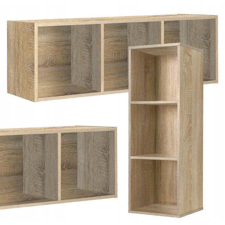Raft decorativ modular Modell Cubo, 3 compartimente, Stejar sonoma, 36.4x105.6x35 cm