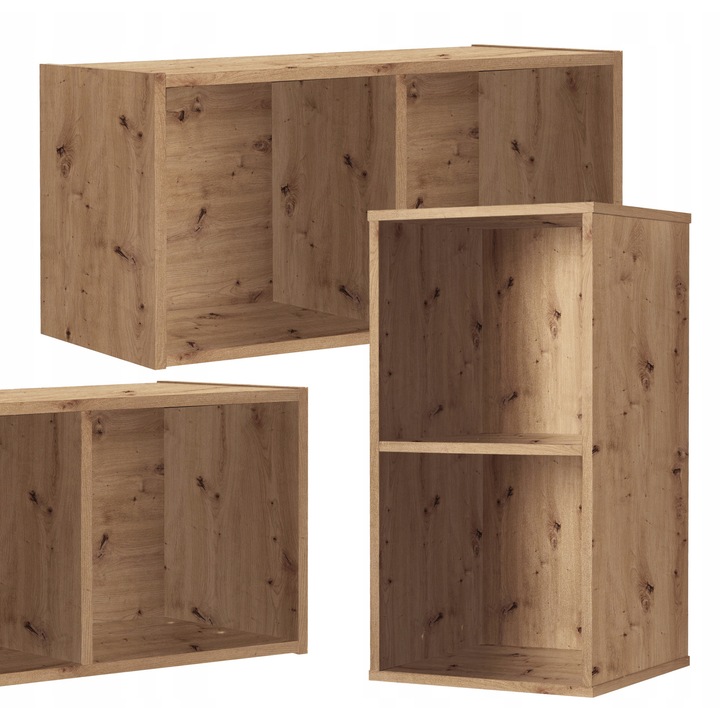 Polc, Cubo modell, Family Meble, Dekoratív és rendszerező, 2 rekeszes, Moduláris, 36.4x70.6x35 cm, Artisan tölgy