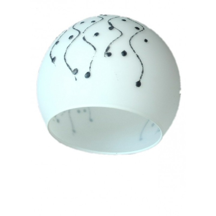 Abajur sticla alb mat, Cascada, pictat manual, fasung E27