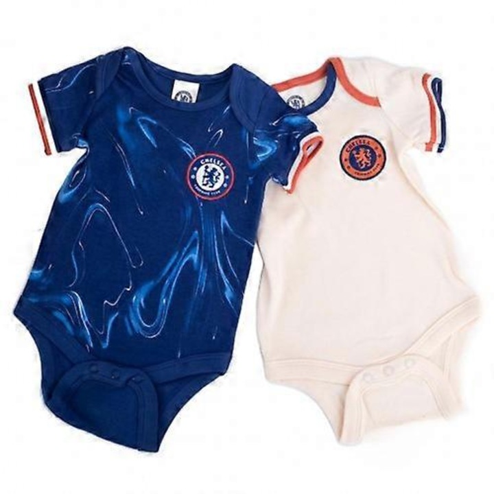 Set 2 Body-uri copii Chelsea FC, bumbac, design simplu, decolteu rotund, multicolor