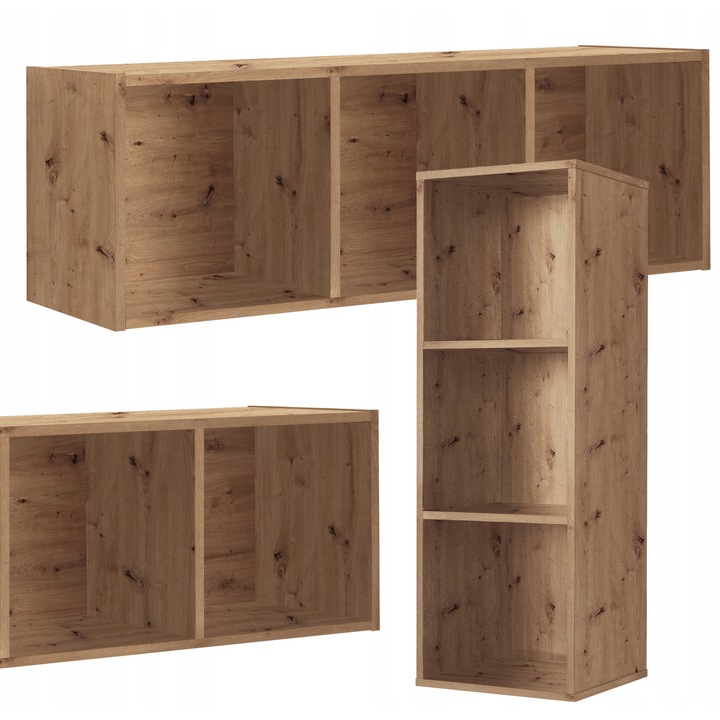 Polc, Cubo modell, Family Meble, Dekoratív és rendszerező, 3 rekeszes, Moduláris, 36.4x105.6x35 cm, Artisan tölgy