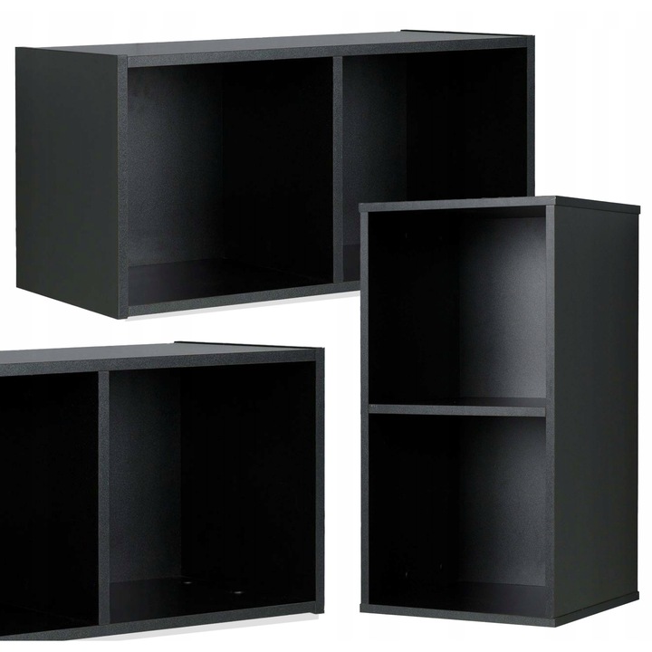 Polc, Modell Cubo, Family Meble, Dekoratív és rendszerező, 2 rekeszes, Moduláris, 36.4x70.6x35 cm, Fekete