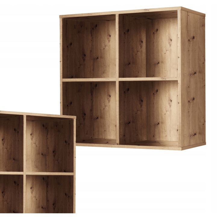 Raft, Modell Cubo, Family Meble, Decorativ si organizator, 4 compartimente, Modular, 70.6x71.2x35 cm, Stejar Artisan