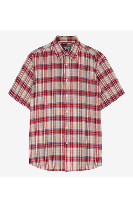 Camasa pentru barbati, WOLCZANKA, model in carouri, in/bumbac, cu maneci scurte, rosu/bej