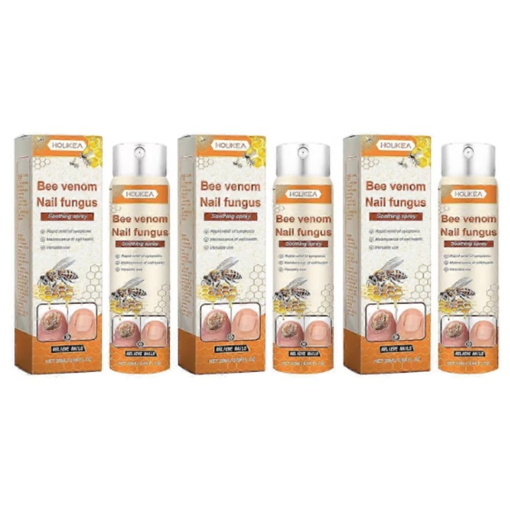 Set 3 Spray-uri pentru ingrijirea unghiilor, Houkea, venin de albine, 3 x 20 ml