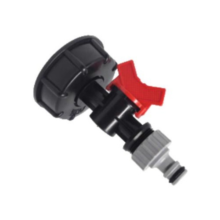 Set robinet cu conector rapid, 3/4 inch, 2 iesiri, plastic, pentru irigatii gradina, Negru