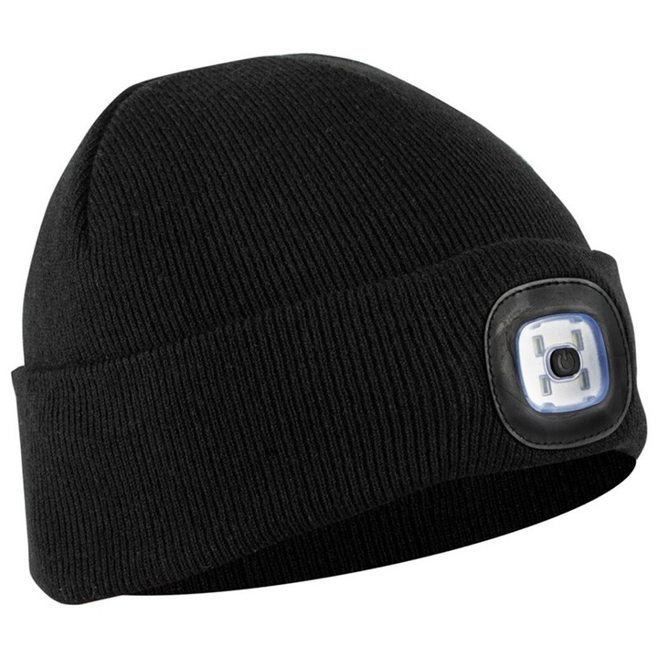 Caciulă bărbați, LAHTI.PRO, cu iluminare detasabilă, 4 LED-uri, negru, 100% acril
