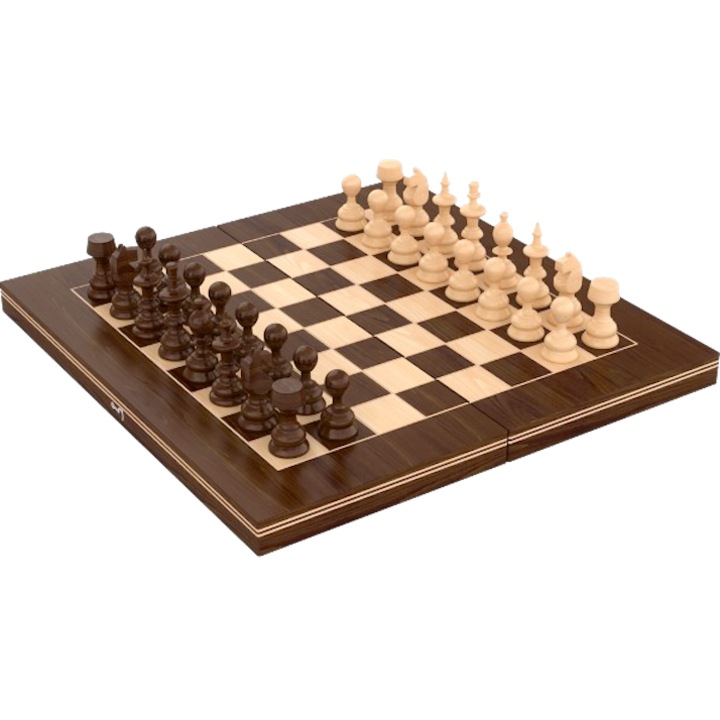 Joc 2 in 1 Sah si Table - Fabricat manual din lemn masiv, 26 cm