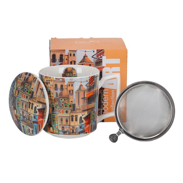 Duo Gift Teásbögre infúzorral, Édes Város, 450 ml, sokszínű