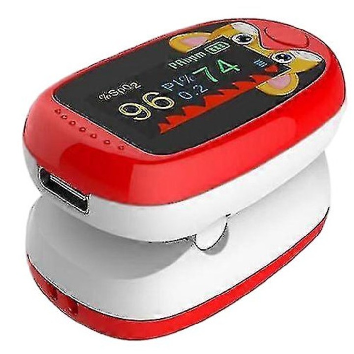 Pulsoximetru pediatric pentru copii, monitor SpO2 OLED, design portabil, rosu