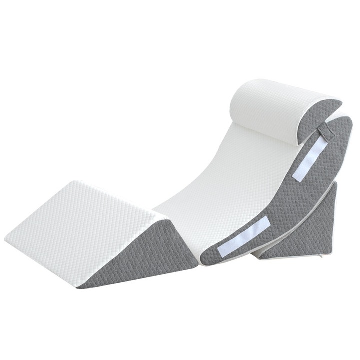 Комплект от 4 регулируеми ортопедични възглавници от мемори пяна, клиновидна форма, за удобен сън, възстановяване след операция и поддръжка на гърба, врата и краката, свалящ се и перящ се калъф, бял/оловно сив