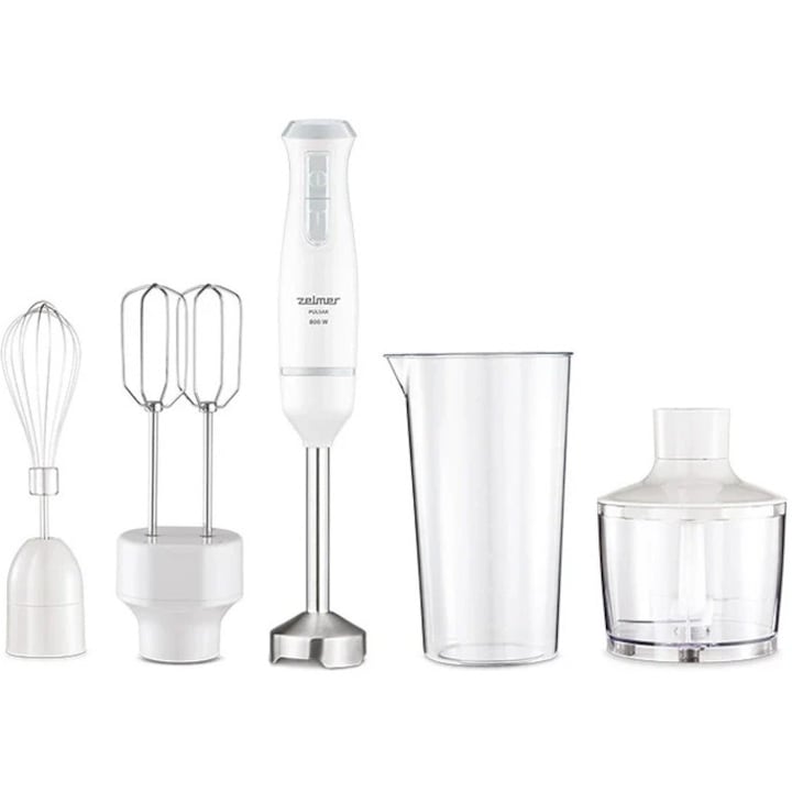Blender vertical Zelmer ZHB4563S PULSAR PREMIUM, 800 W, functie Turbo, 2 lame din otel inoxidabil, alb