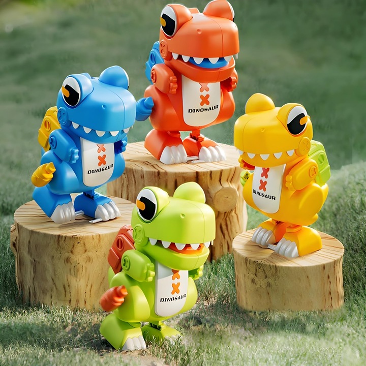 Set 4 jucarii interactive cu dinozauri, cootway, fara baterii, mecanism cu ceasornic, multicolor, pentru copii 3-8 ani，Sigur si netoxic