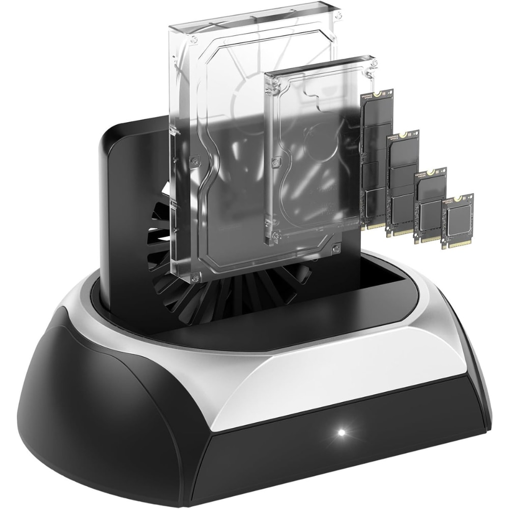 Statie de Andocare ZYNERA™ pentru SATA HDD 2.5"/3.5" si SSD 2.5", M.2 NVMe, USB 3.2 Type-C, Viteza 10Gbps, Cu Ventilator De Racire, Plug & Play Pentru Laptop si PC, Calitate Premium