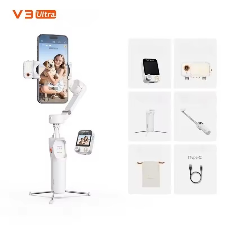 Stabilizátor, Gimbal Mobil Hohem iSteady V3 Ultra, Kiterjesztett Anti-Shake Szelfibot, Hordozható Eszköz Utazáshoz, Fényképezéshez, Fehér