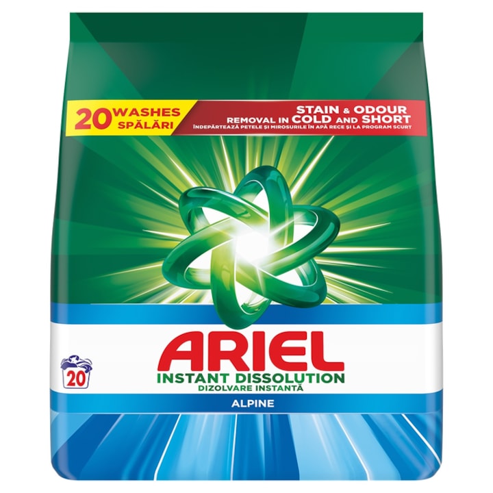 Detergent de rufe pudra Ariel Alpine, 1.3kg, 20 spalari