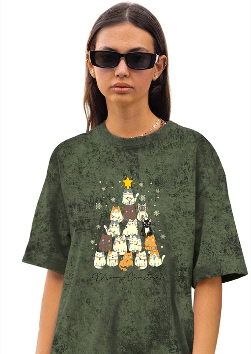 Női póló CLANDESTINE Petmas, pamut, zöld rock, Szénszürke