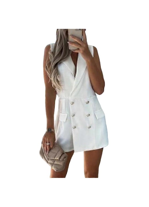 Дамски гащеризон, Бял, Полиестер, Бял