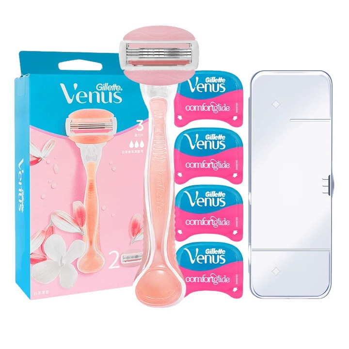 Gillette Venus női borotva, 4 cserélhető penge, rózsaszín, adaptív forgó kialakítás